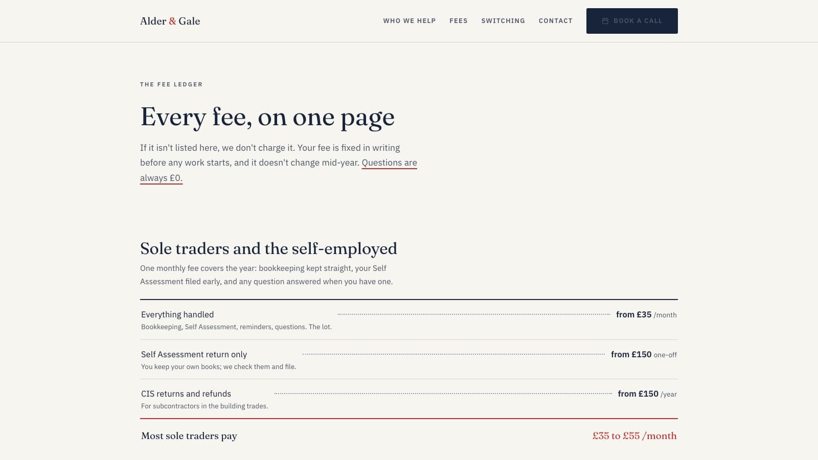 The Accountant Website Kit fees page