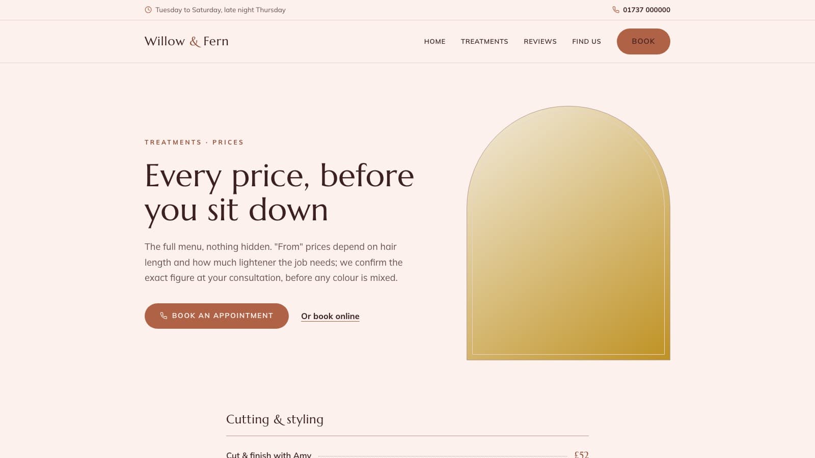 The Salon Website Kit treatments page