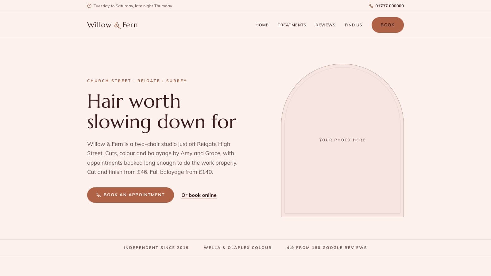 The Salon Website Kit homepage